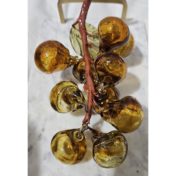 Vintage Handblown Amber Murano Glass Grapes Cluster Leaf MCM Decorative Glass - Picture 12 of 14